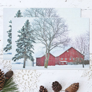 Red Barns in a Snowy Wonderland Tissue Paper