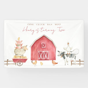Red Barnyard Animals Kids Birthday Party Banner