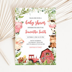 Red Barnyard Farm Baby Shower  Invitation