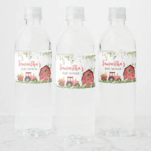 Red Barnyard Farm Baby Shower  Water Bottle Label