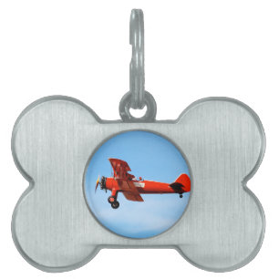 Red Baron Bi Plane Pet Name Tag