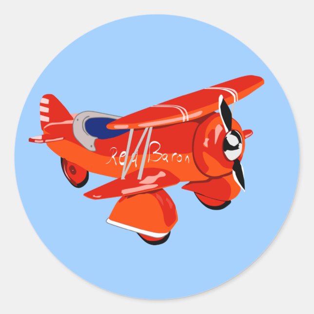 Red Baron Biplane Classic Round Sticker (Front)