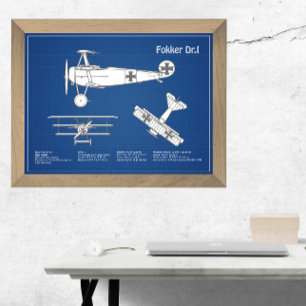 Red Baron Fokker Dr.1 - Aeroplane Blueprint ABD Photo Print