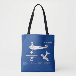 Red Baron Fokker Dr.1 - Aeroplane Blueprint ABD Tote Bag