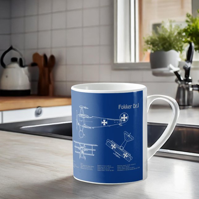 Red Baron Fokker Dr.1 - Aeroplane Blueprint AD Coffee Mug (Creator Uploaded)