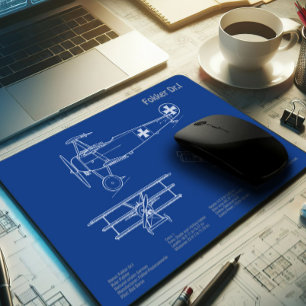 Red Baron Fokker Dr.1 - Aeroplane Blueprint AD Mouse Pad