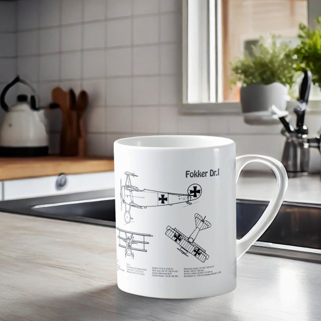 Red Baron Fokker Dr.1 - Aeroplane Blueprint BD Coffee Mug (Creator Uploaded)