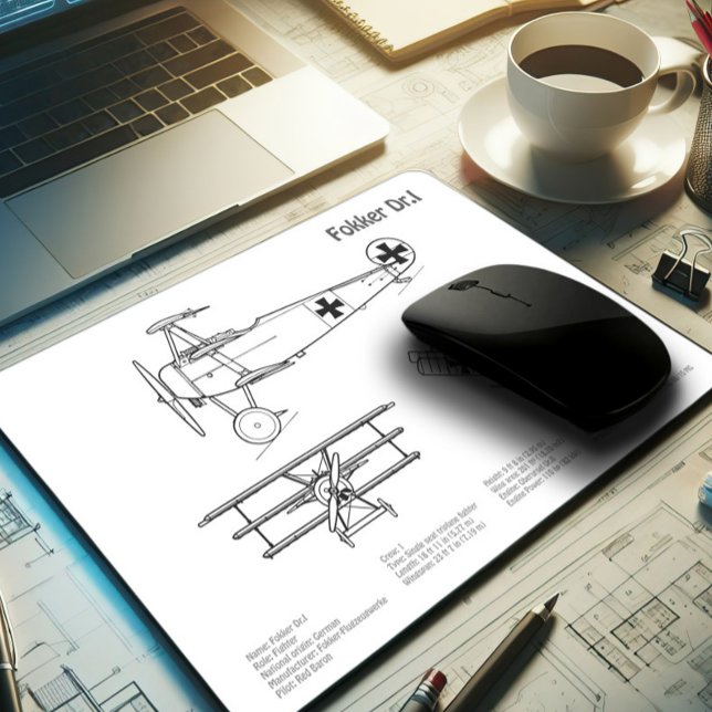 Red Baron Fokker Dr.1 - Aeroplane Blueprint BD Mouse Pad (Creator Uploaded)