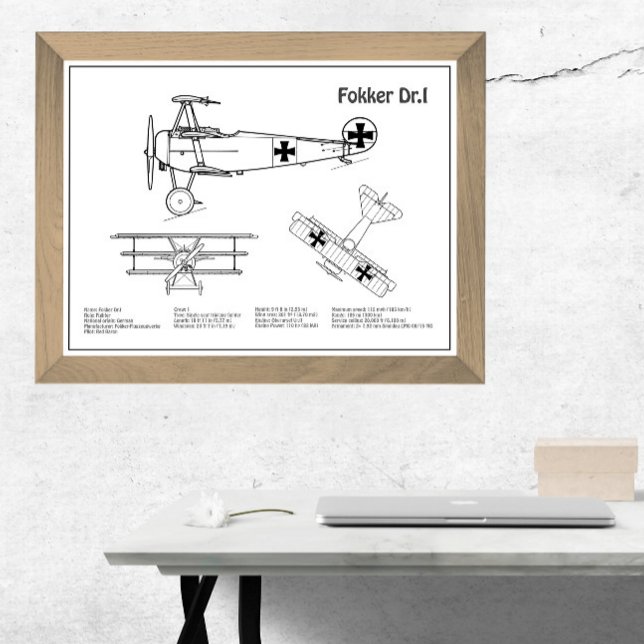 Red Baron Fokker Dr.1 - Aeroplane Blueprint BD Photo Print (Creator Uploaded)