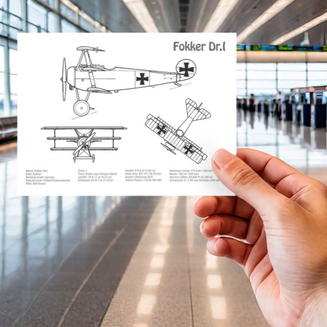Red Baron Fokker Dr.1 - Aeroplane Blueprint BD Postcard (Creator Uploaded)