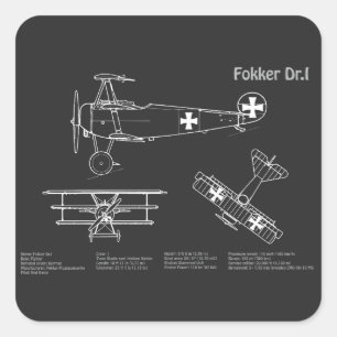 Red Baron Fokker Dr.1 - Aeroplane Blueprint PD Square Sticker