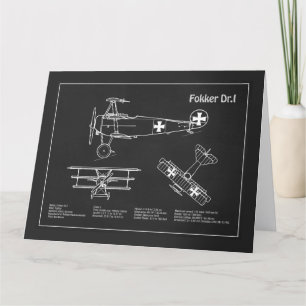 Red Baron Fokker Dr.1 - Aeroplane Blueprint PD Thank You Card