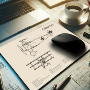 Red Baron Fokker Dr.1 - Aeroplane Blueprint SD Mouse Pad