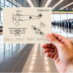 Red Baron Fokker Dr.1 - Aeroplane Blueprint SD Postcard