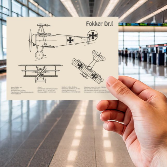 Red Baron Fokker Dr.1 - Aeroplane Blueprint SD Postcard (Creator Uploaded)