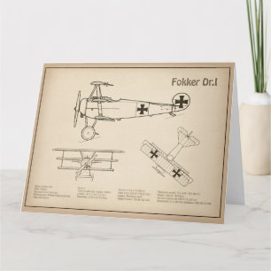 Red Baron Fokker Dr.1 - Aeroplane Blueprint SD Thank You Card