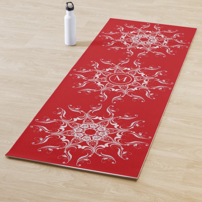 Red baroque Mandala design. yoga mat (In Situ)