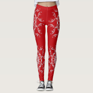 Red Baroque Style Snowflake Leggings
