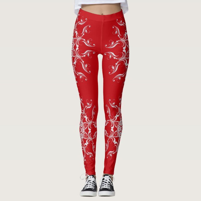 Red Baroque Style Snowflake Leggings (Front)