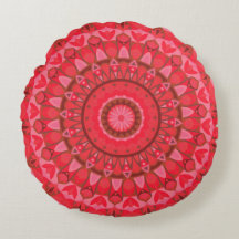 Red Base Mandala Round Pillow