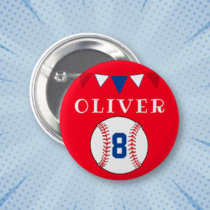 Red Baseball Ball Bunting Flags Kids Birthday 6 Cm Round Badge