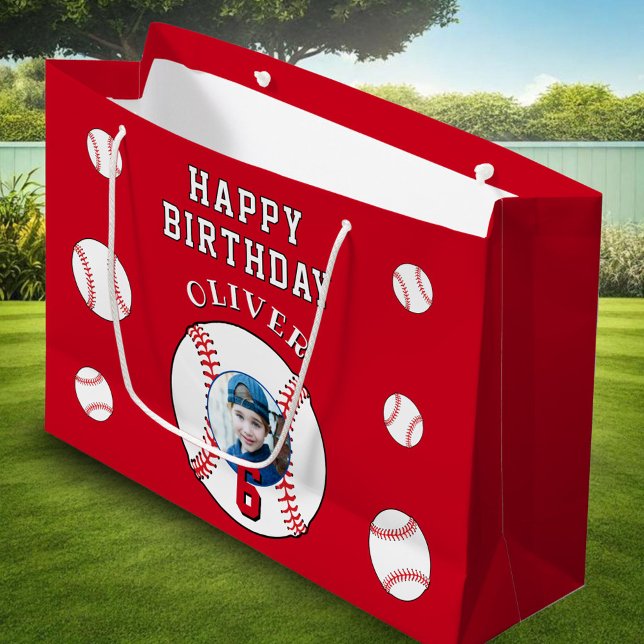 Red Baseball Ball Kids Birthday Photo Large Gift Bag (Creator Uploaded)