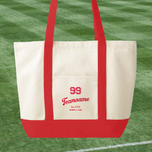 Red Baseball Club Custom Player Number & Team Name Tote Bag