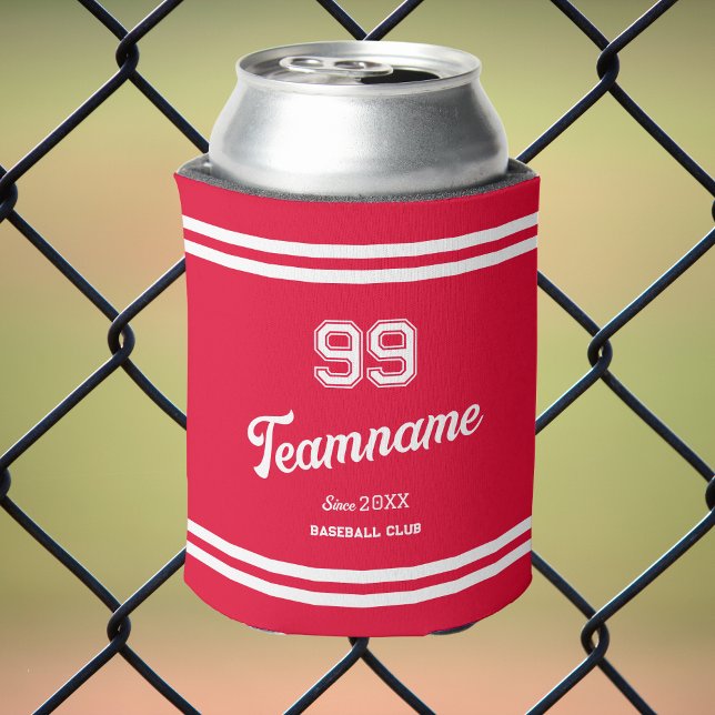 Red Baseball Club Custom Player Number & TeamName Can Cooler (Creator Uploaded)