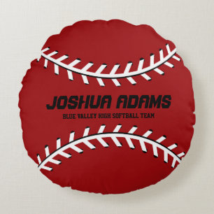 Red Baseball Games Sports Team Round Pillow