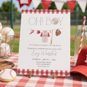 Red baseball Oh, boy baby shower invitation