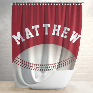 Red Baseball Player Name Shower Curtain