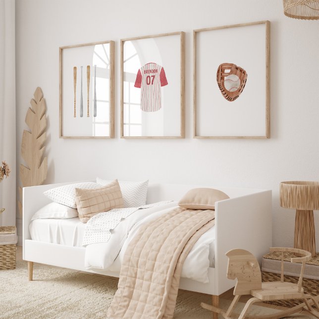 Red baseball sports custom name set of 3 poster (Creator Uploaded)