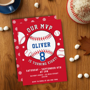 Red Baseball Themed Kids Sports Birthday  Invitation