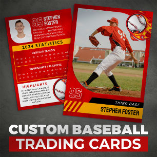 Red Baseball Trading Card with Photo and Stats