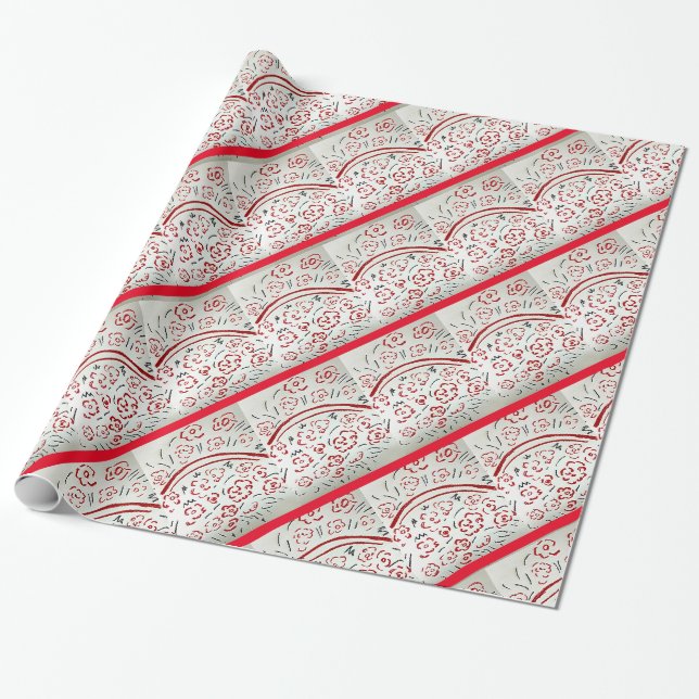 Red Basket with Handle Christmas Wrapping Paper (Unrolled)