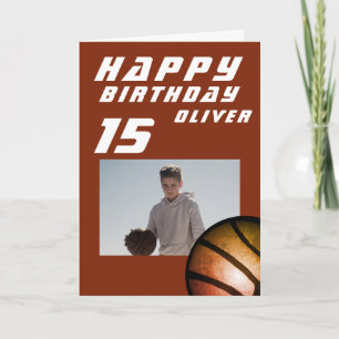 Red Basketball Ball Boy Photo Happy Birthday Card