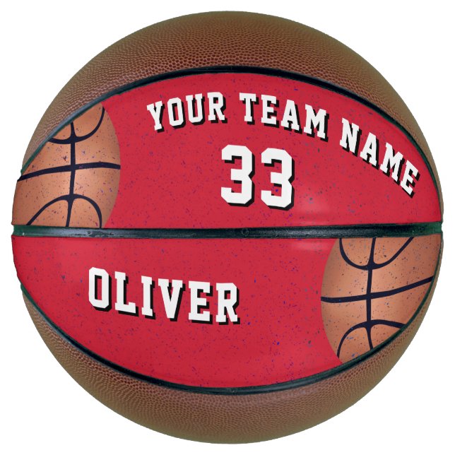 Red Basketball Ball with Player Team Name Number (Front)