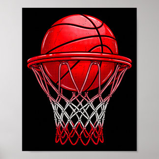 Red basketball hoop graphic basketball player kids poster