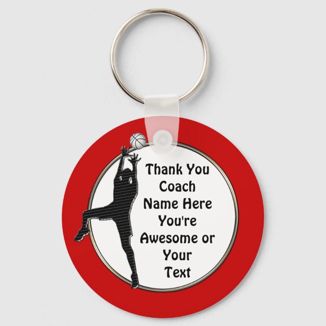 Red Basketball Keychains Thanks Coach or Your Text (Front)