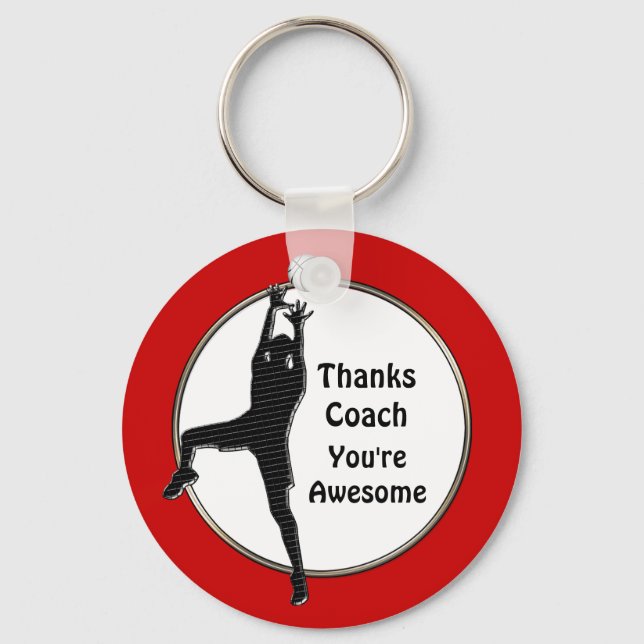 Red Basketball Keychains Thanks Coach or Your Text (Front)