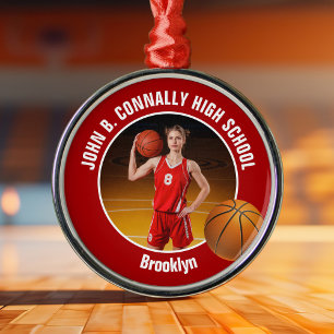Red Basketball Player Photo Christmas Metal Ornament