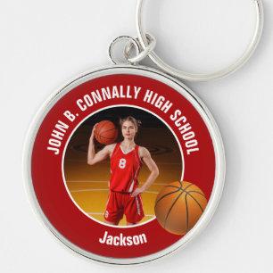 Red Basketball Player Photo High School Spirit Key Ring
