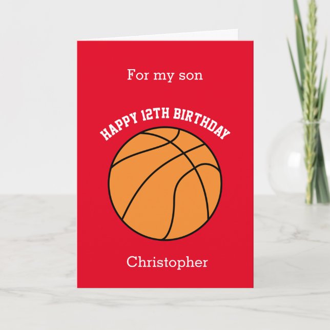 Red Basketball Sport 12th Birthday Card (Front)
