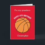 Red Basketball Sport 14th Birthday Card<br><div class="desc">A red personalised basketball 14th birthday card for grandson, nephew, brother, etc. You will be able to easily personalise the front with his name. The inside reads a birthday message, which you can easily edit as well. You can personalise the back of this basketball birthday card with the year. This...</div>