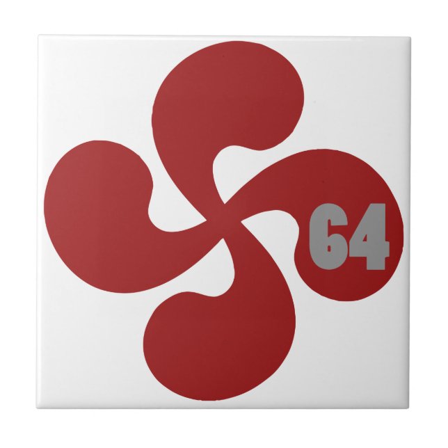 Red Basque Cross 64 Lauburu Ceramic Tile (Front)