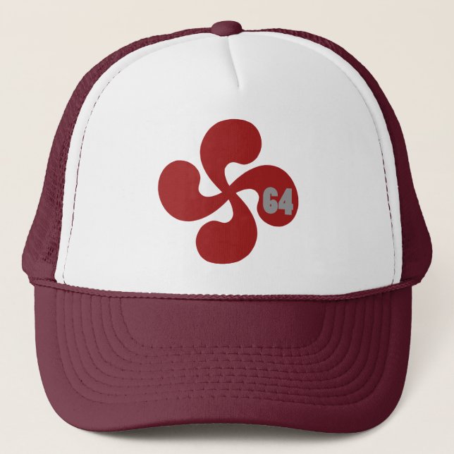 Red Basque crosses 64 Lauburu Trucker Hat (Front)
