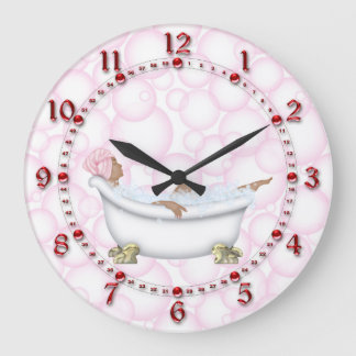 Red Bathroom Shiny Numbers Bubbles Large Clock