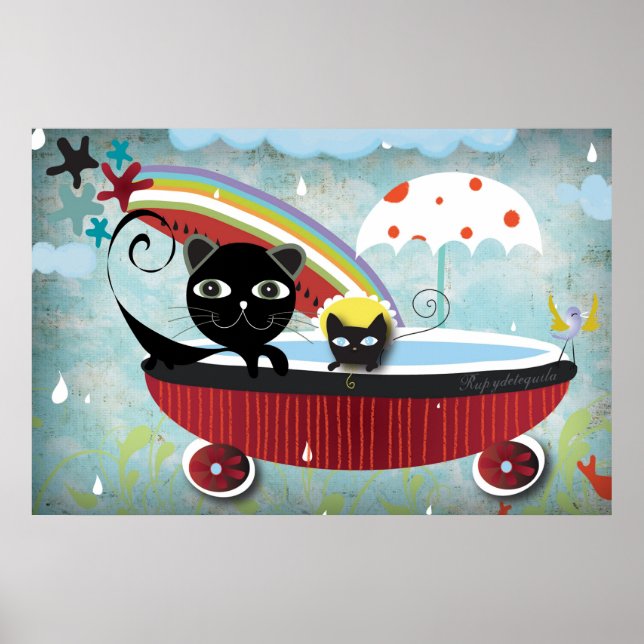 Red Bathtube Black Cat Poster (Front)