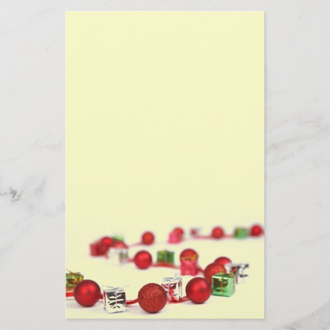 Red Bauble and Present Curve Christmas Stationary Stationery (Front)