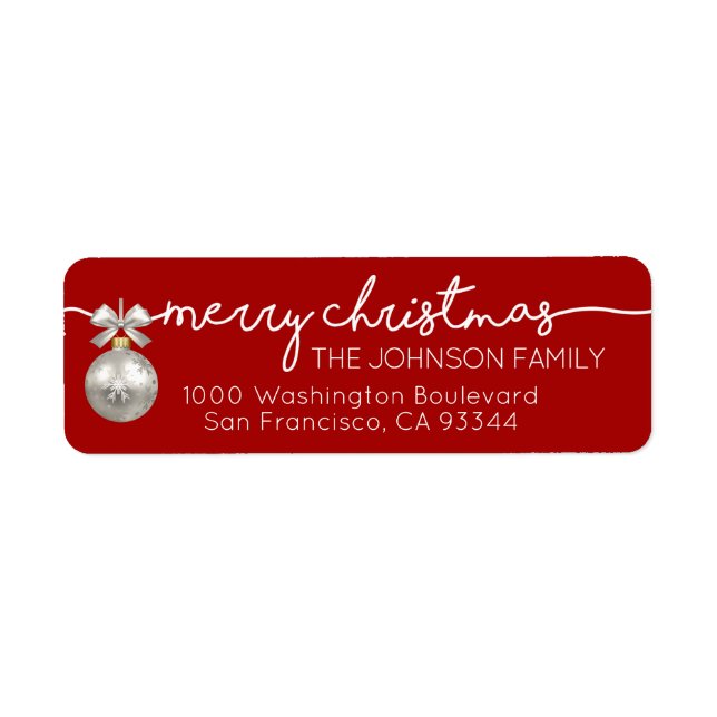 Red Bauble Merry Christmas Return Address Label (Front)